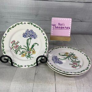 International Tableworks TERRACE BLOSSOMS Floral Stoneware Salad Plates Set 3